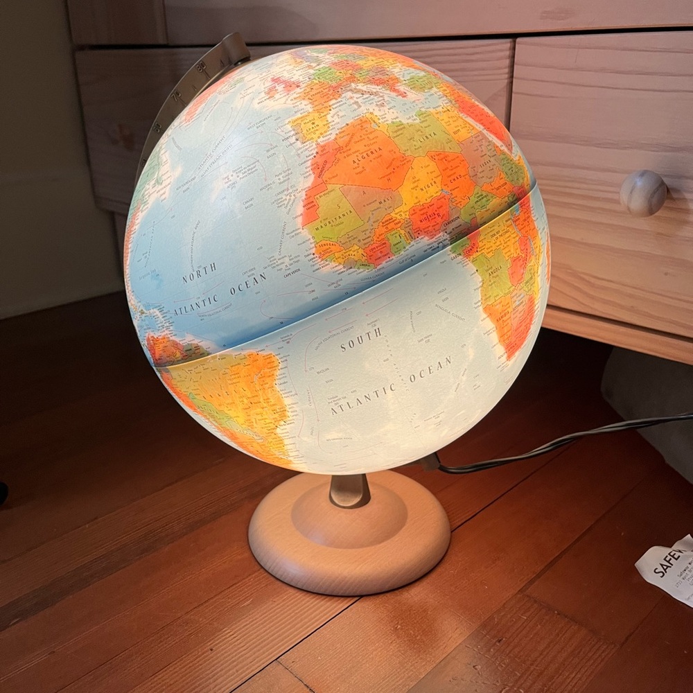 Illuminated World Globe with Wooden Base